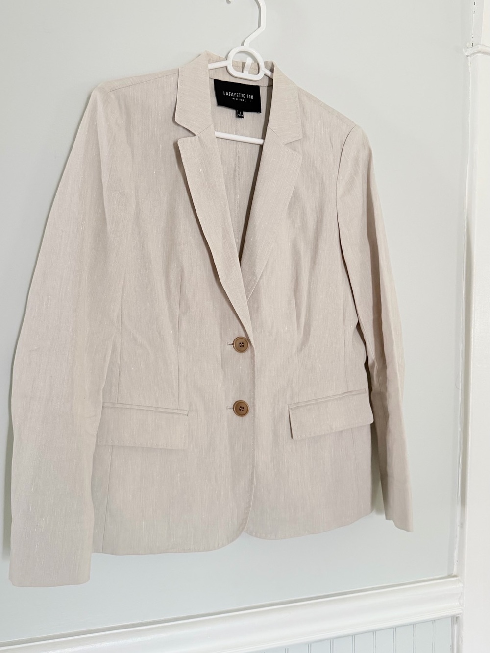 Lafayette 148 New York linen/cotton Light Cream Tailored Notch-Lapel Blazer